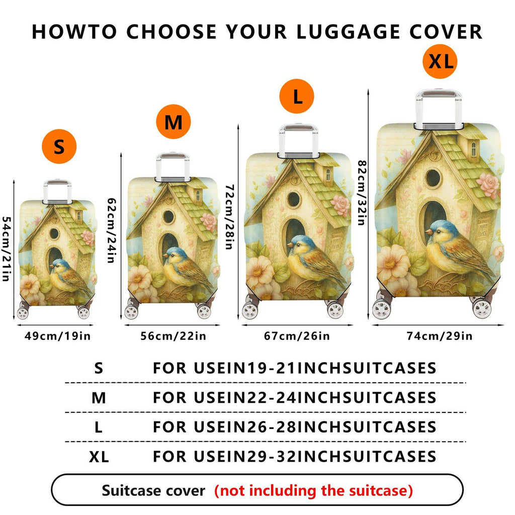 1-Piece Birdhouse Floral Vintage Artistic Nature Travel  Suitcase Luggage Cover, Stretch Protective Sleeve