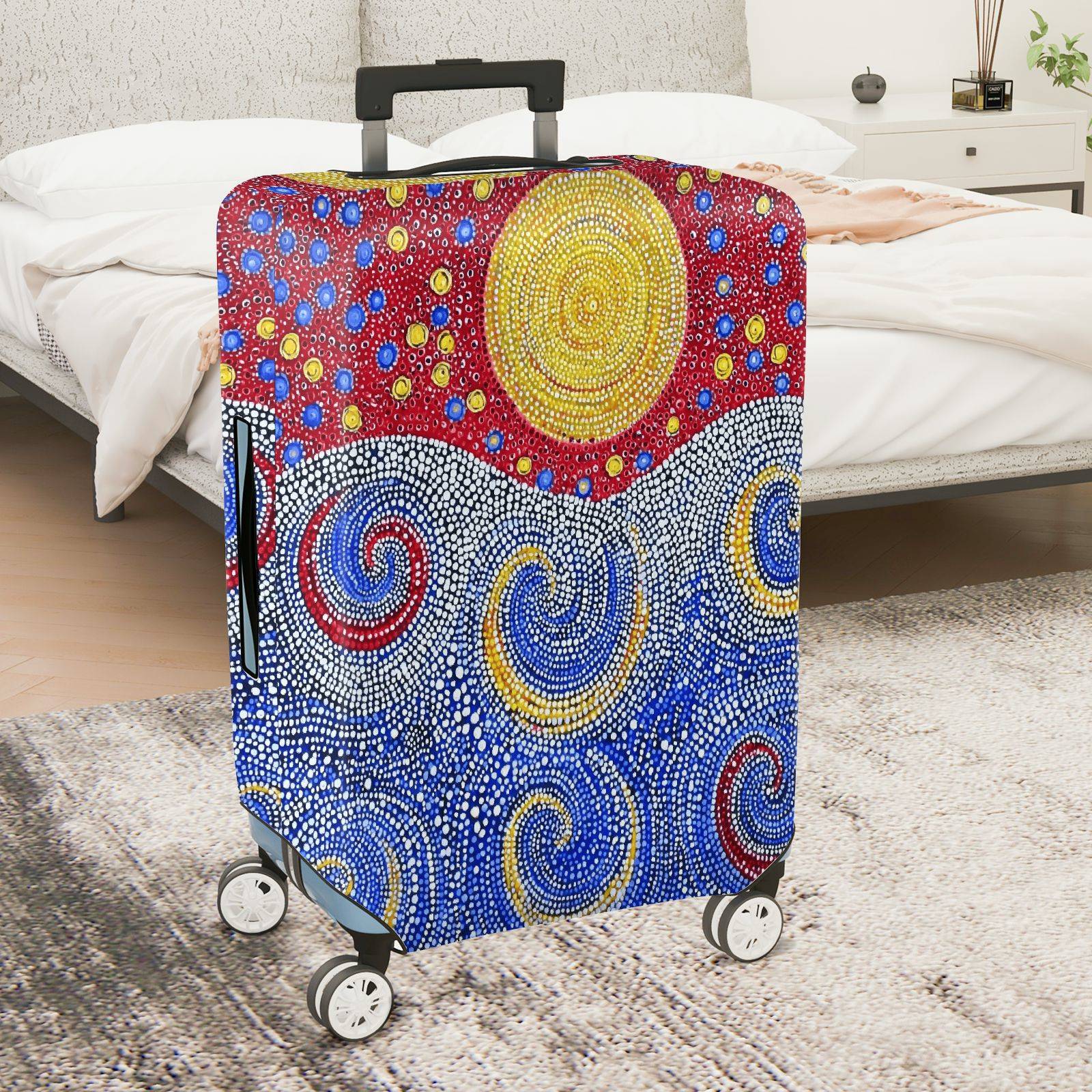 1-Piece Abstract Colorful Sun Swirl Dot Artistic  Suitcase Luggage Cover, Stretch Protective Sleeve