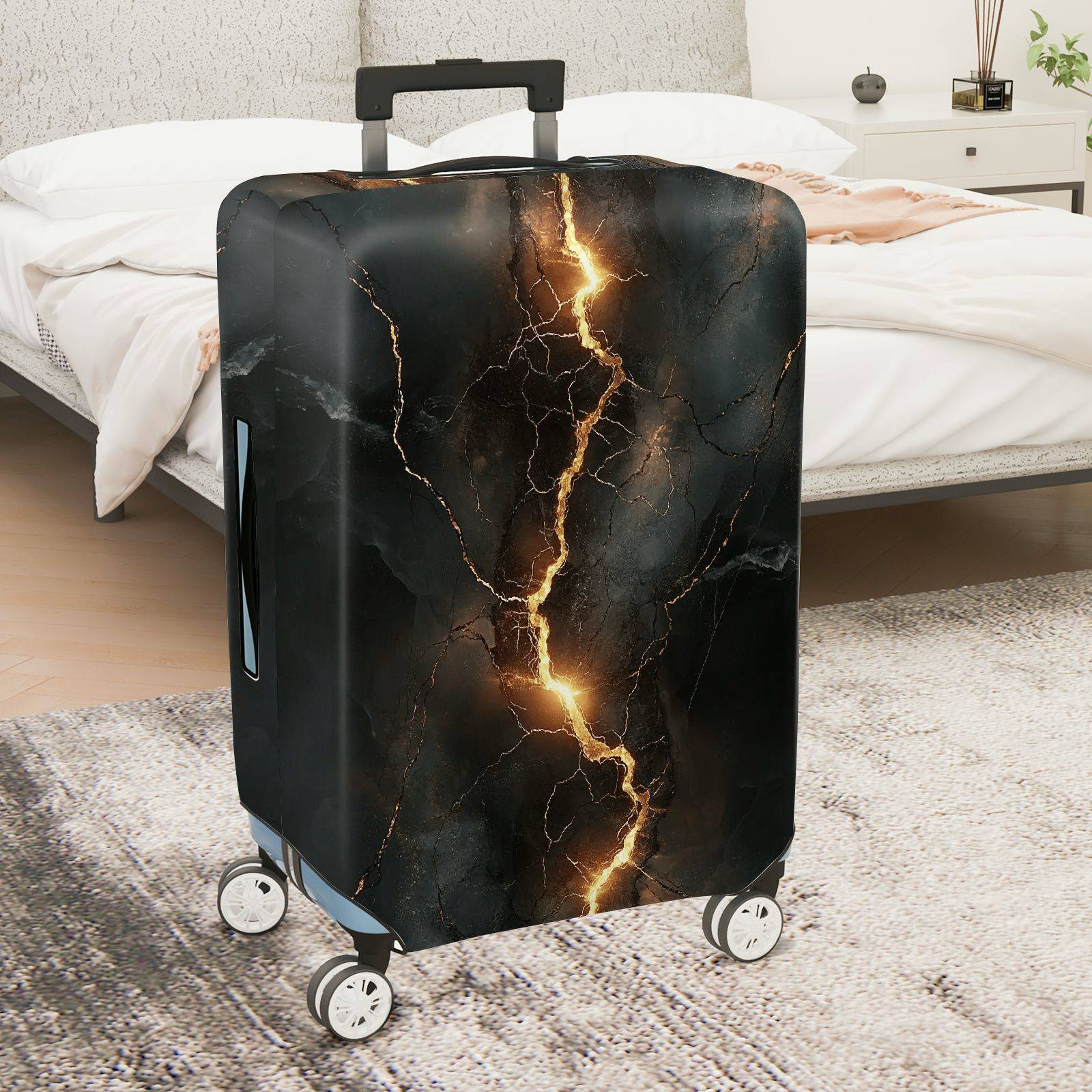 1-Piece Abstract Lightning Crack Pattern Dark Marble Modern Stylish Unique  Suitcase Luggage Cover, Stretch Protective Sleeve