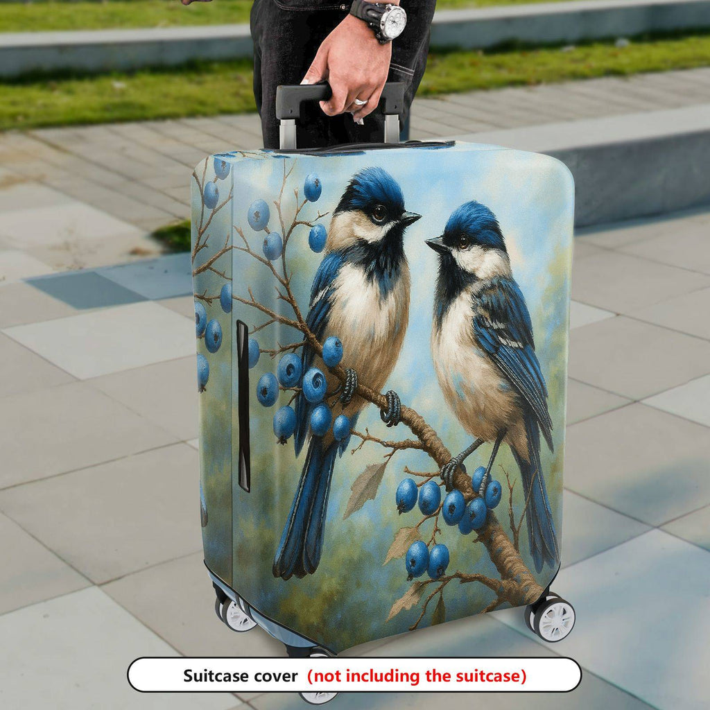 1-Piece Bird Berry Blue Nature Art  Suitcase Luggage Cover, Stretch Protective Sleeve