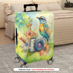 1-Piece Colorful Camera Flower Bird Nature Artistic  Suitcase Luggage Cover, Stretch Protective Sleeve
