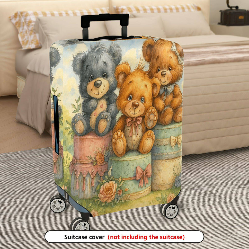 1-Piece Cute  Animal Teddy Bear Flower Bow  Suitcase Luggage Cover, Stretch Protective Sleeve