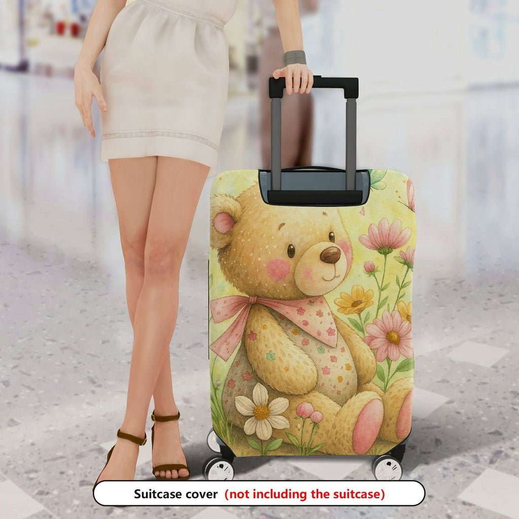 1-Piece Bear Flower Bow Nature Pastoral  Suitcase Luggage Cover, Stretch Protective Sleeve