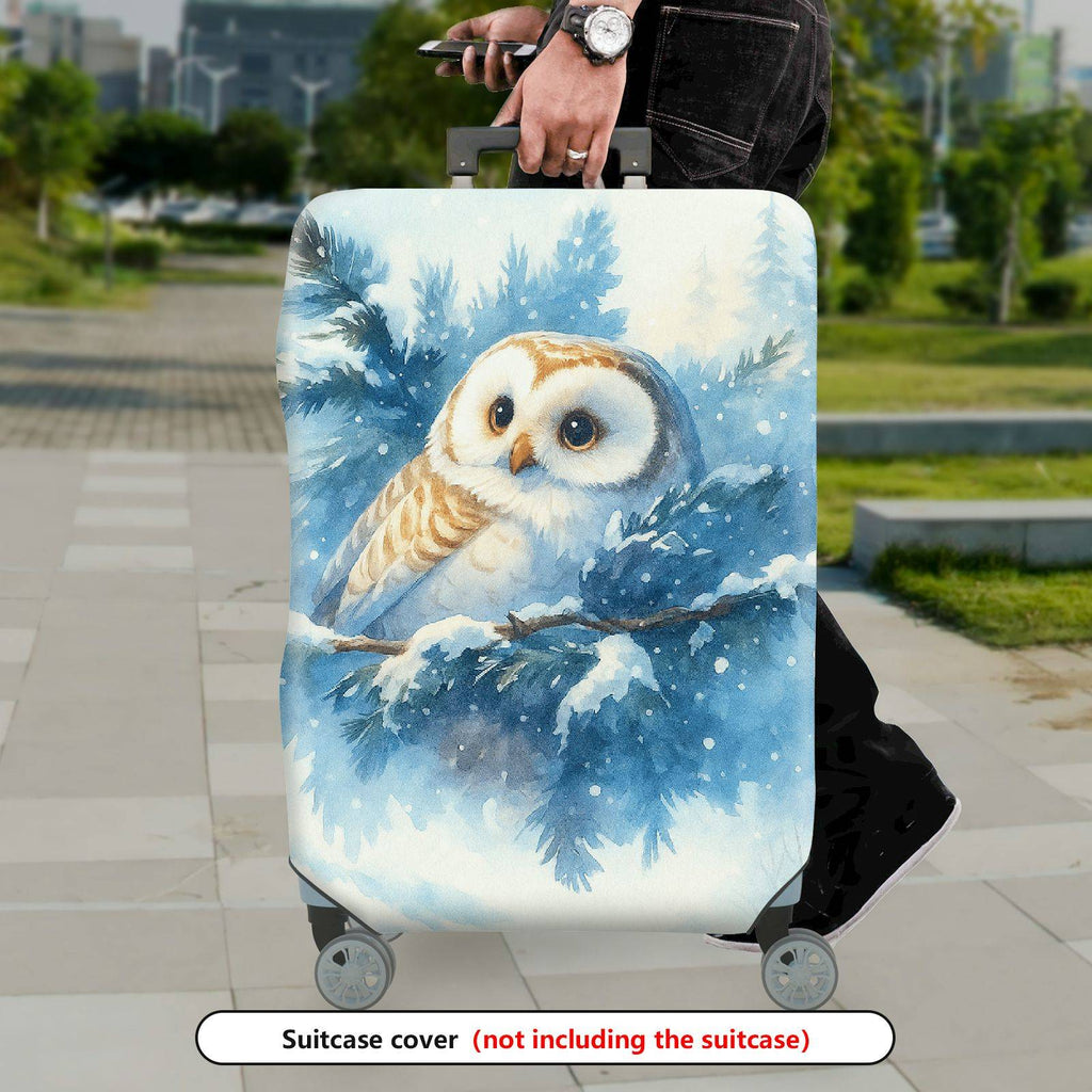 1-Piece Winter Tree Owl Snow Blue Artistic  Suitcase Luggage Cover, Stretch Protective Sleeve