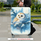 1-Piece Winter Tree Owl Snow Blue Artistic  Suitcase Luggage Cover, Stretch Protective Sleeve