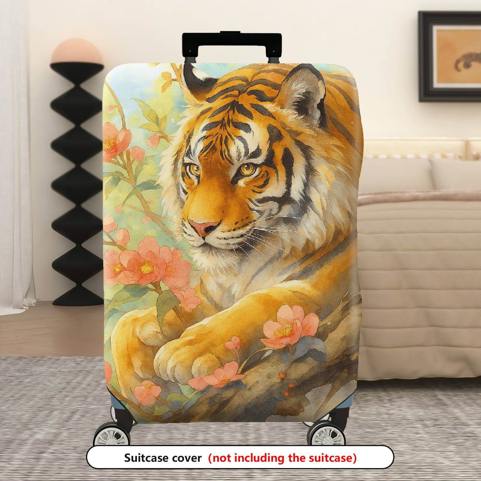 1-Piece Tiger Blossom Floral Nature Art Decorative  Suitcase Luggage Cover, Stretch Protective Sleeve