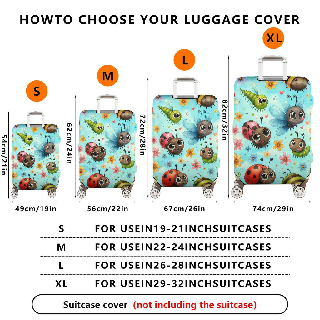 1-Piece Colorful Fun Bugs Ladybug Flowers Butterfly  Suitcase Luggage Cover, Stretch Protective Sleeve