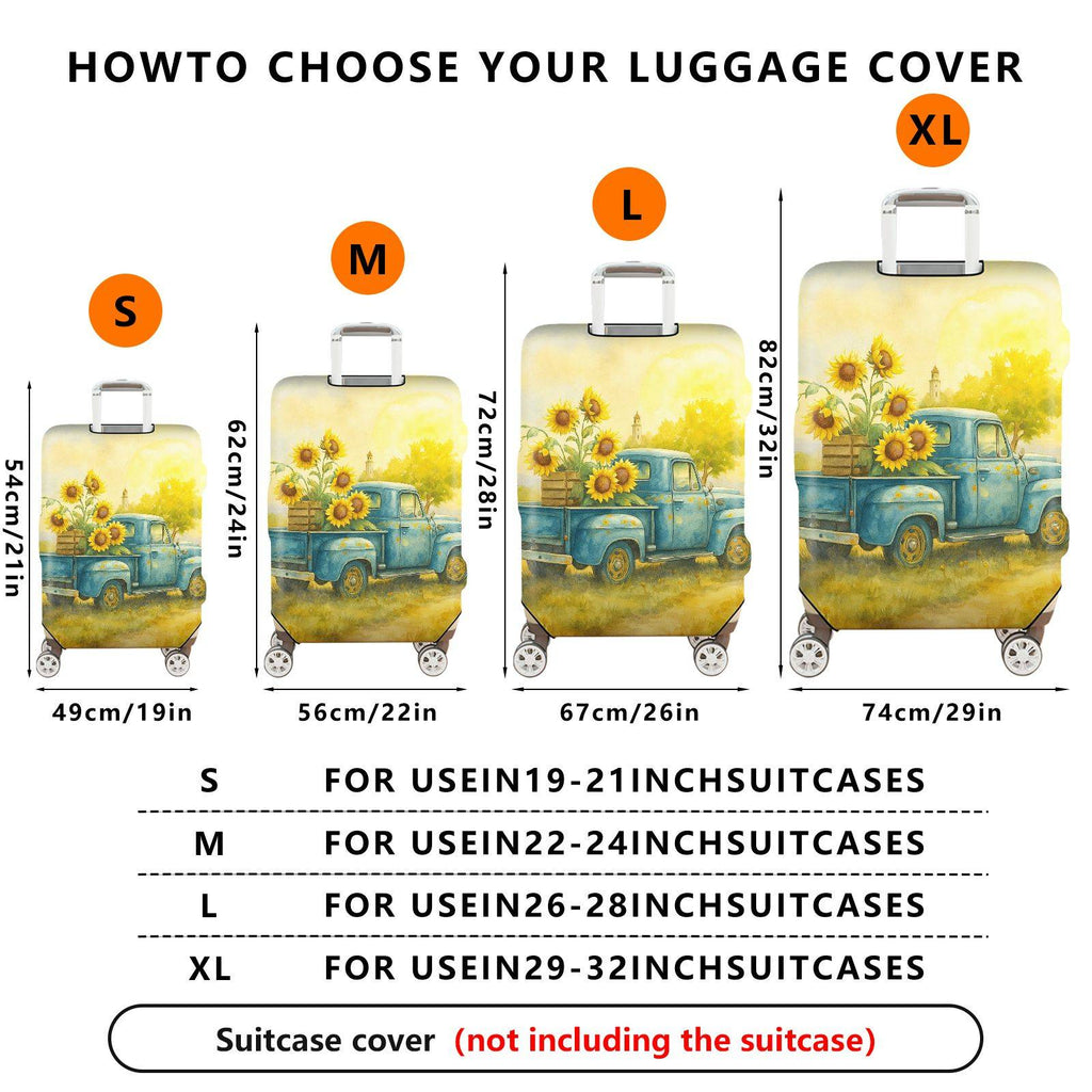 1-Piece Summer Sunflower Farm Vintage Truck Nature Art  Suitcase Luggage Cover, Stretch Protective Sleeve