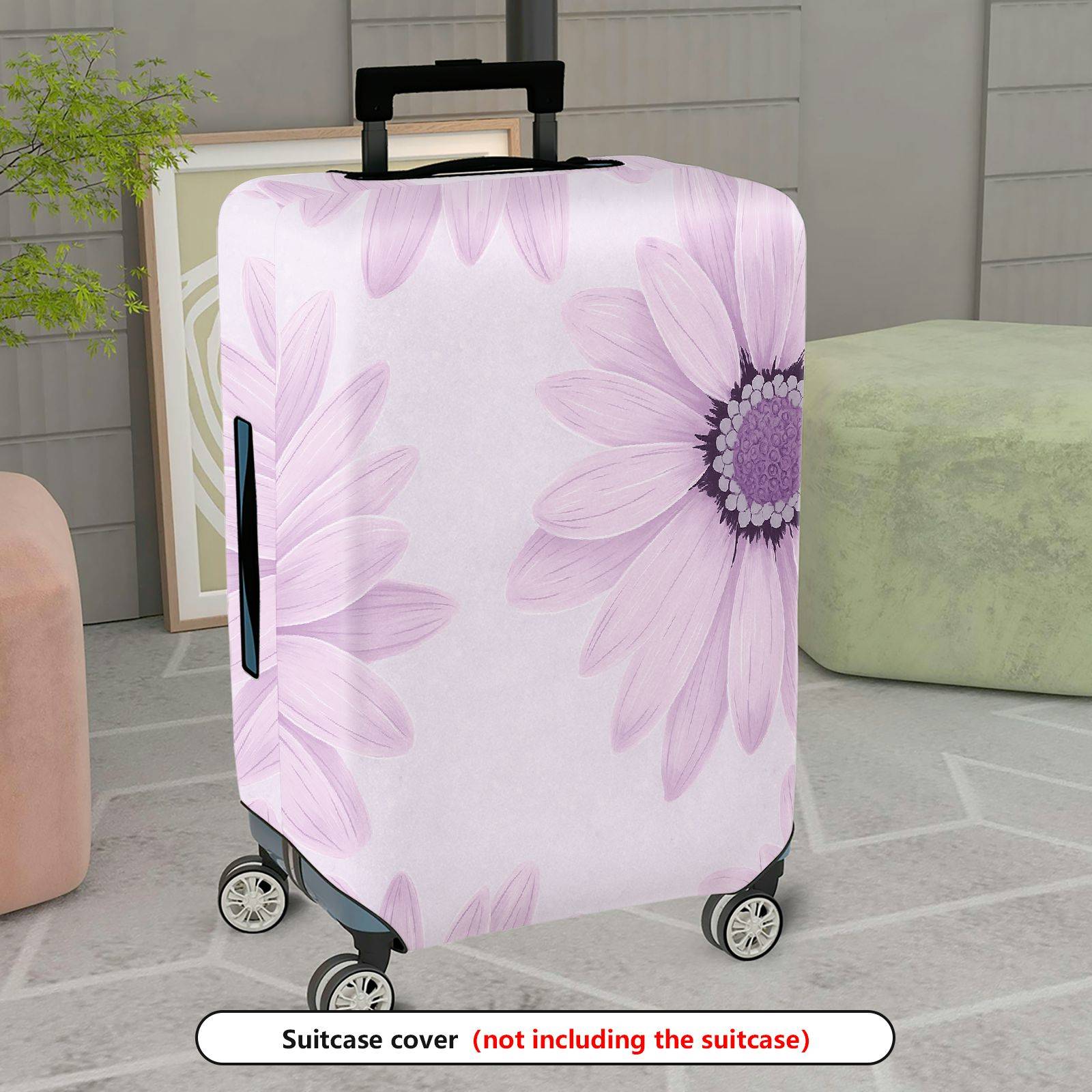 1-Piece Floral Purple Pastel Daisy Artistic Soft Flower  Suitcase Luggage Cover, Stretch Protective Sleeve