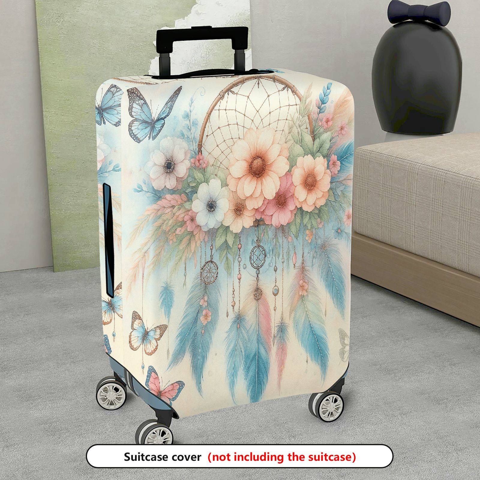 1-Piece Floral Butterfly Dreamcatcher Feathers Art  Suitcase Luggage Cover, Stretch Protective Sleeve