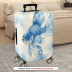 1-Piece Artistic Blue Fish Floral Nature Elegant  Suitcase Luggage Cover, Stretch Protective Sleeve