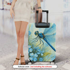1-Piece Blue Dragonfly Floral Nature Art Travel  Suitcase Luggage Cover, Stretch Protective Sleeve