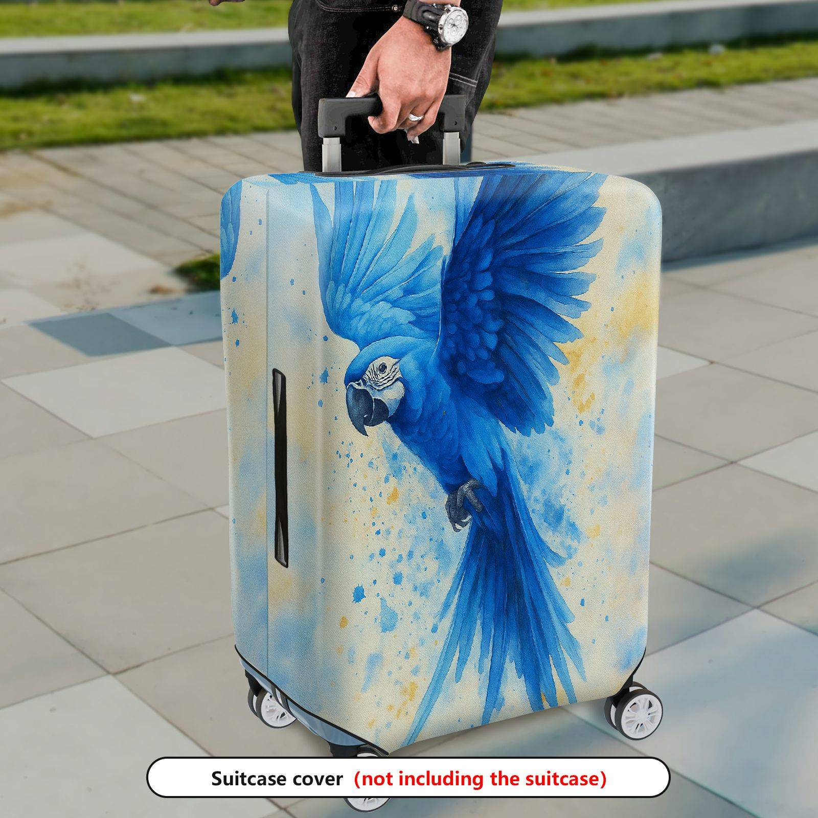1-Piece Blue Parrot Art Design Colorful Stylish Elegant Vibrant  Suitcase Luggage Cover, Stretch Protective Sleeve