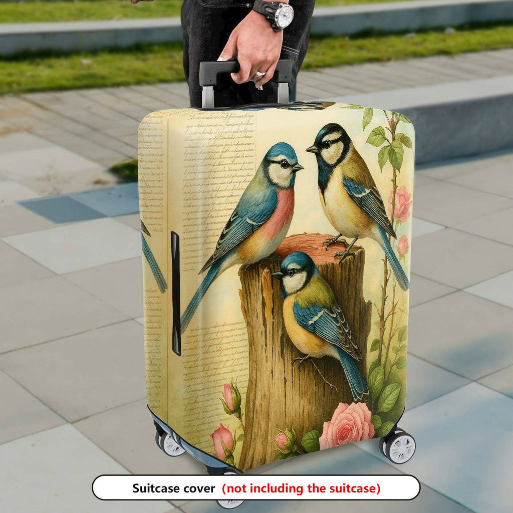 1-Piece Vintage Bird Tree Flower Pastoral  Suitcase Luggage Cover, Stretch Protective Sleeve