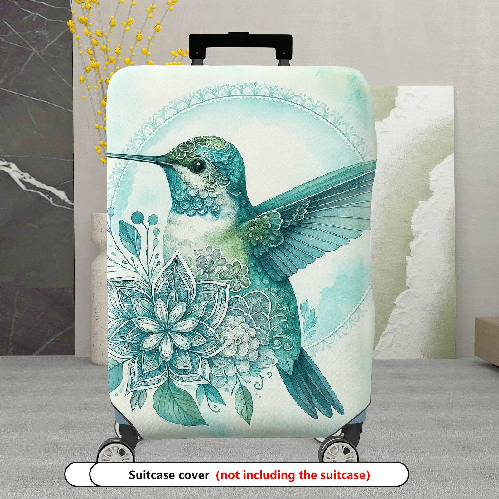 1-Piece Hummingbird Floral Vintage Elegant Artistic  Suitcase Luggage Cover, Stretch Protective Sleeve