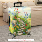 1-Piece Floral Garden Path Colorful Flowers Stone Staircase Scenic  Suitcase Luggage Cover, Stretch Protective Sleeve