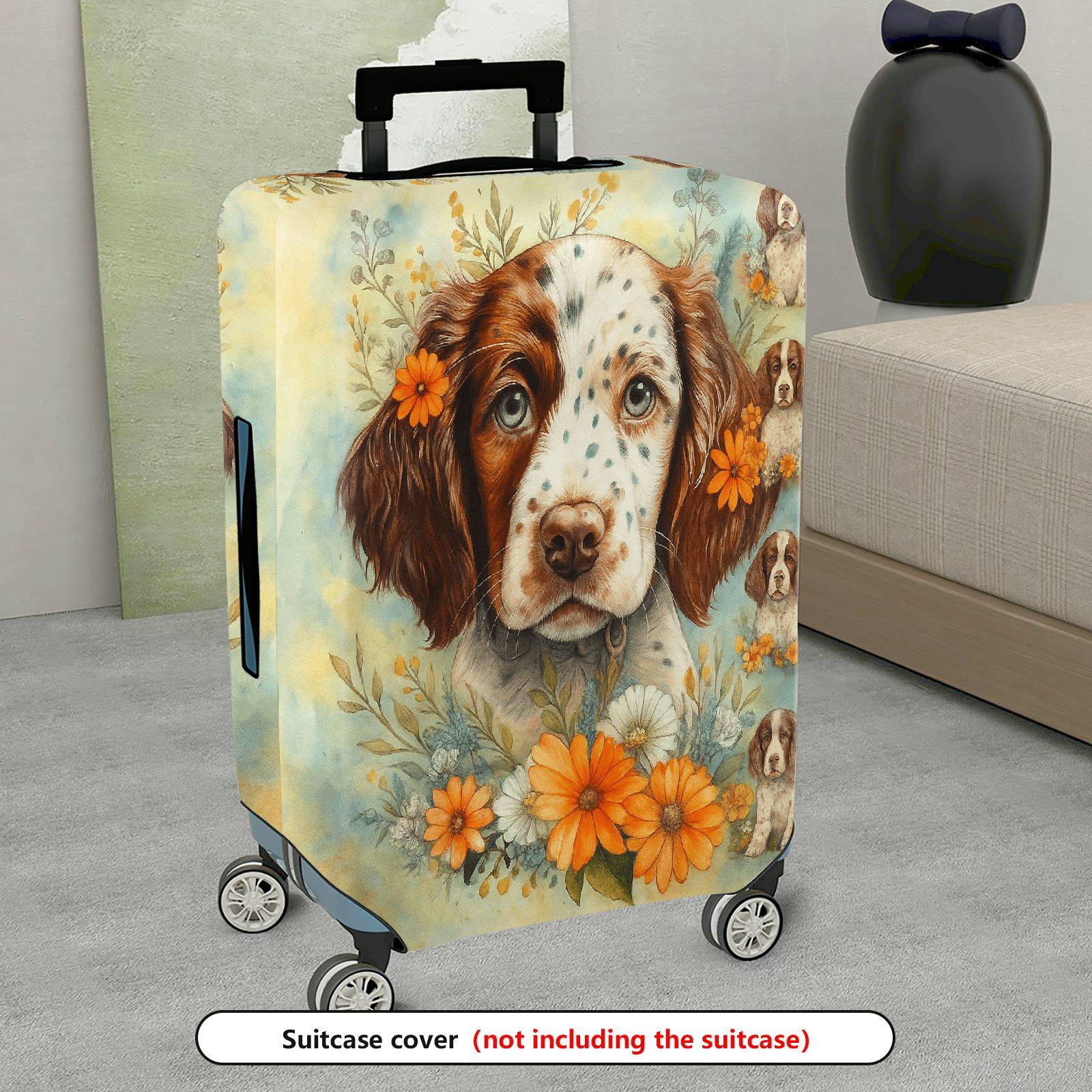 1-Piece Dog Floral Artistic Luggage Travel Design  Suitcase Luggage Cover, Stretch Protective Sleeve