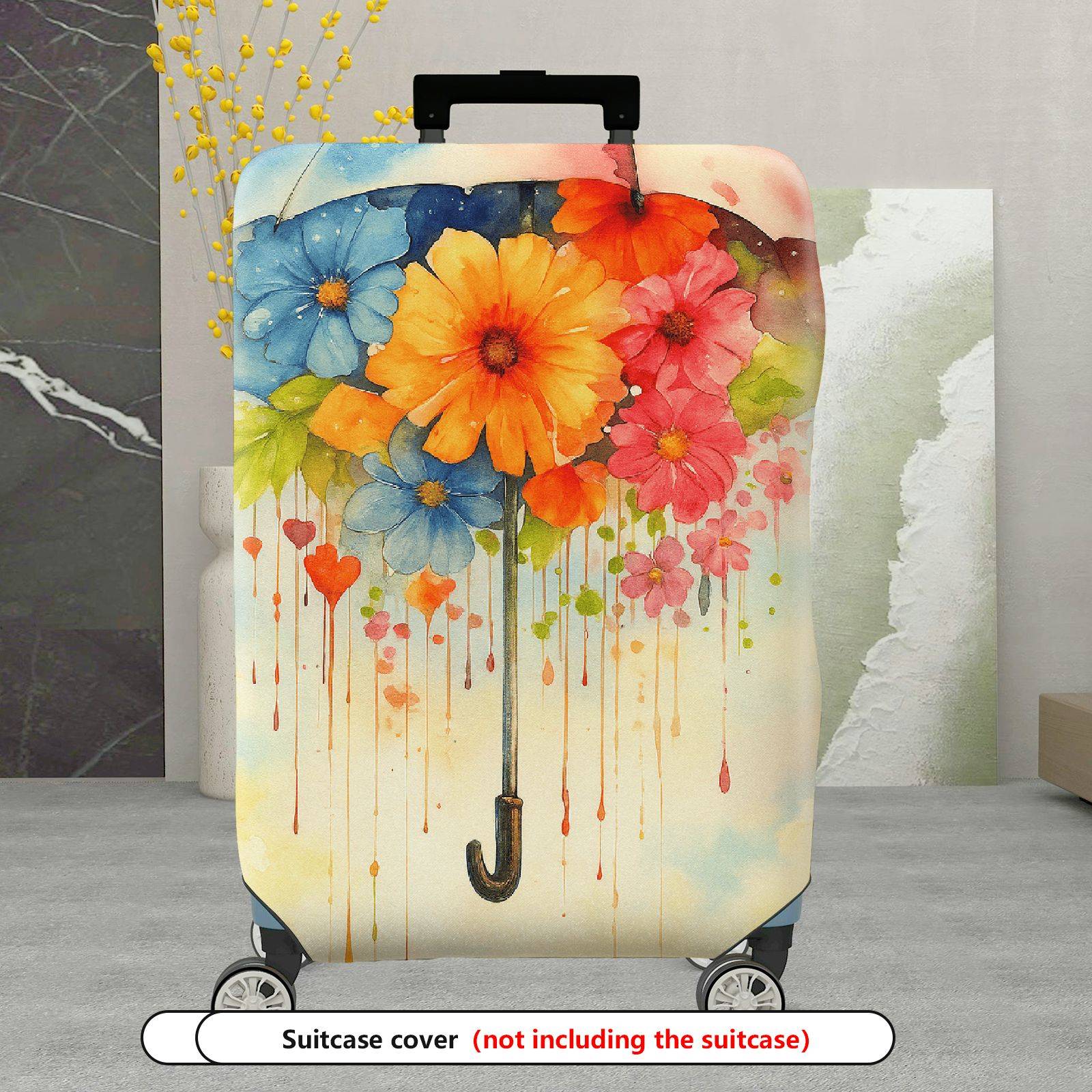 1-Piece Floral Umbrella Watercolor Art Colorful  Suitcase Luggage Cover, Stretch Protective Sleeve