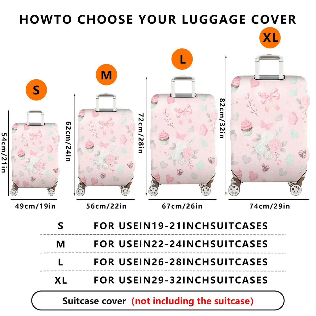 1-Piece Pink Ladybug Heart Butterfly Flower Bow  Suitcase Luggage Cover, Stretch Protective Sleeve