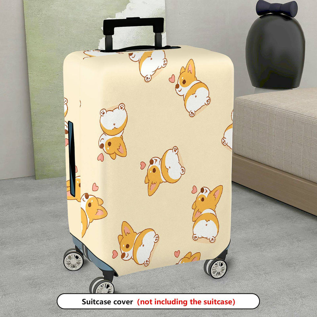 1-Piece Corgi Dog Heart Beige Travel Cute  Suitcase Luggage Cover, Stretch Protective Sleeve