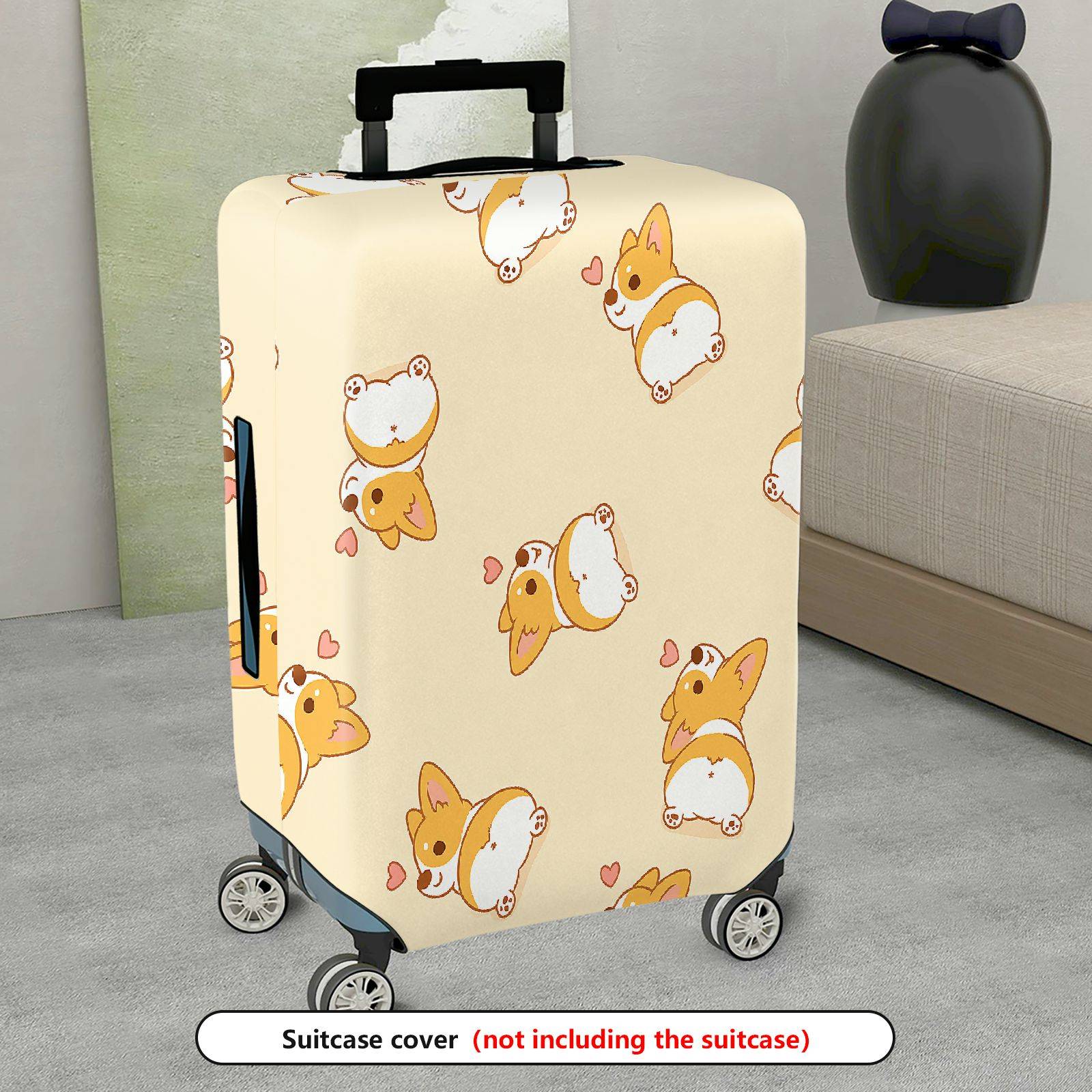 1-Piece Corgi Dog Heart Beige Travel Cute  Suitcase Luggage Cover, Stretch Protective Sleeve