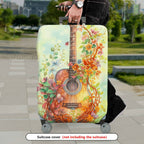 1-Piece Vintage Guitar Floral Artistic Nature Colorful  Suitcase Luggage Cover, Stretch Protective Sleeve