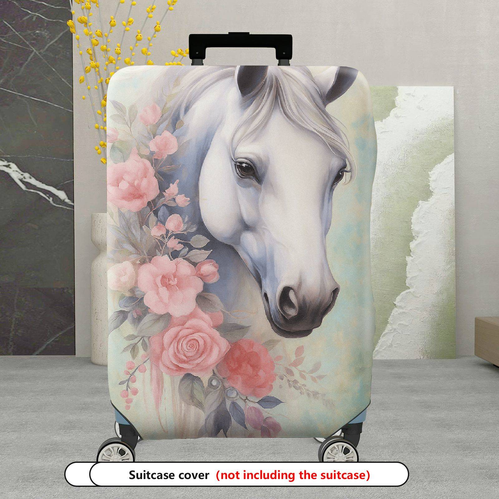 1-Piece Elegant Horse Floral Pastoral Artistic  Suitcase Luggage Cover, Stretch Protective Sleeve