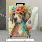 1-Piece Floral Dog Art Watercolor Colorful Artistic  Suitcase Luggage Cover, Stretch Protective Sleeve