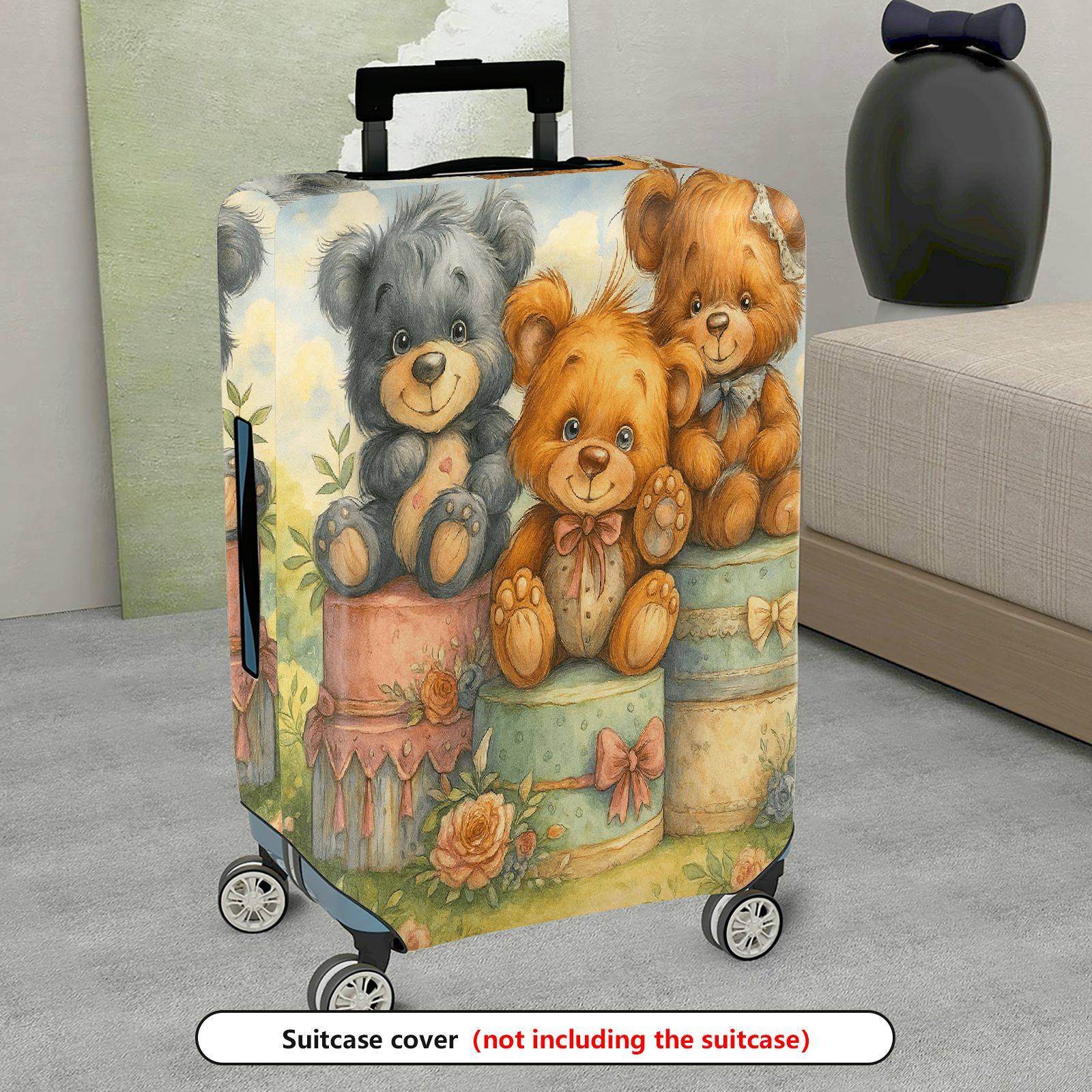 1-Piece Cute  Animal Teddy Bear Flower Bow  Suitcase Luggage Cover, Stretch Protective Sleeve