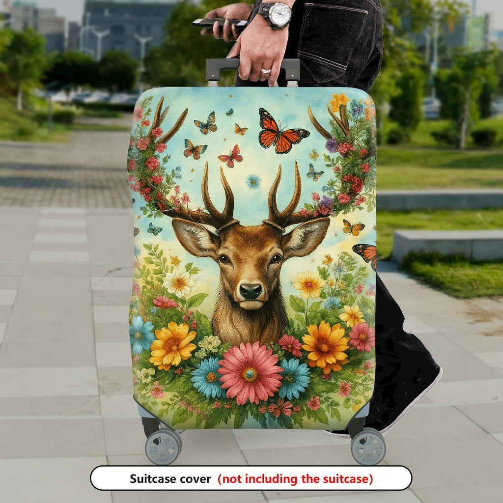 1-Piece Deer Flower Butterfly Forest Nature Colorful  Suitcase Luggage Cover, Stretch Protective Sleeve