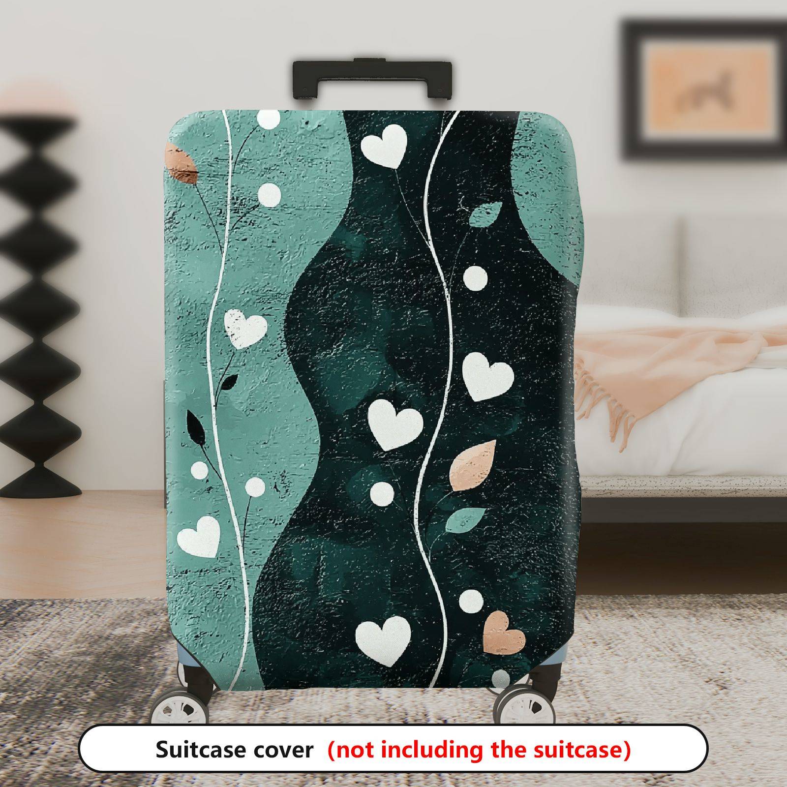 1-Piece Abstract Heart Leaf Artistic Pastel Green Decorative  Suitcase Luggage Cover, Stretch Protective Sleeve