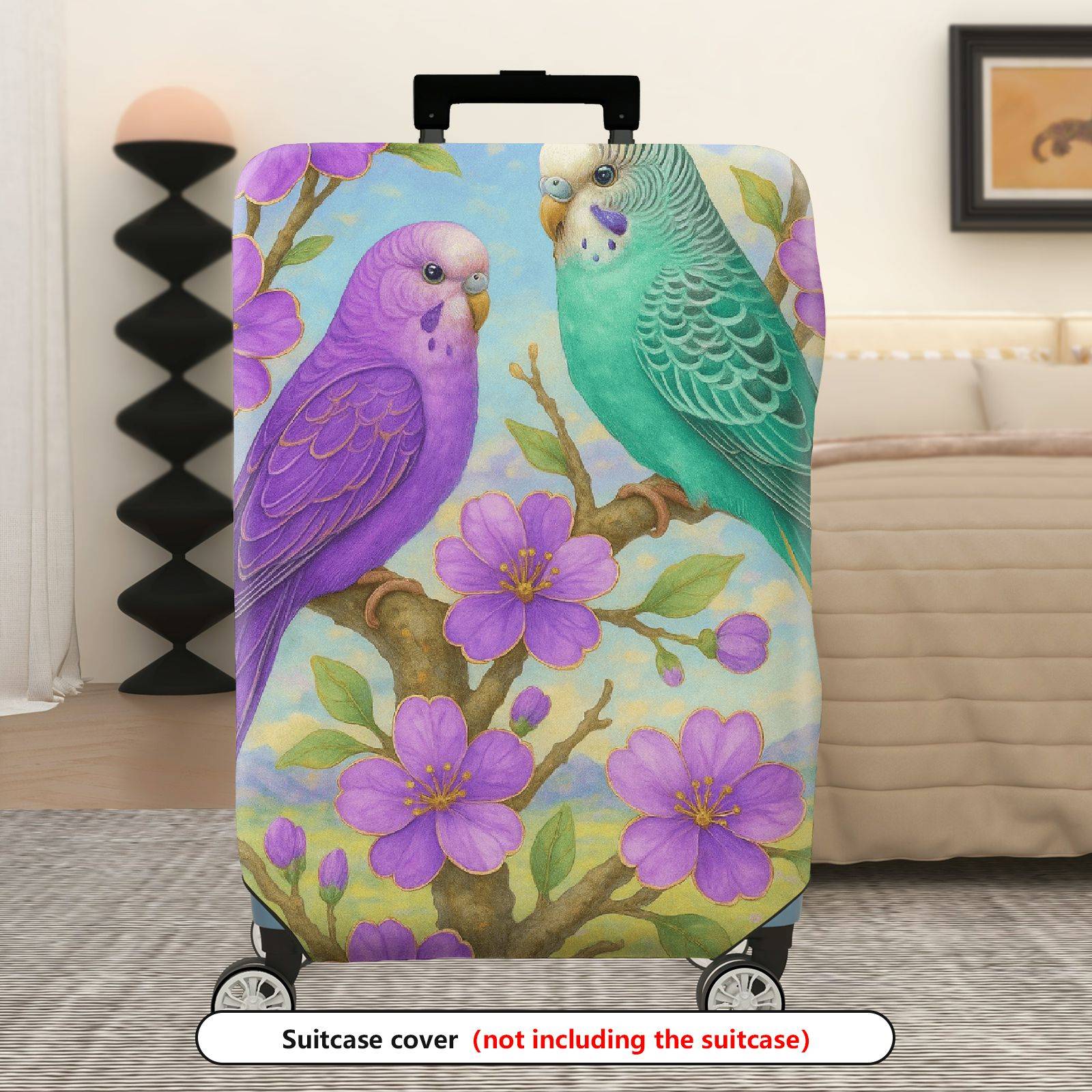 1-Piece Pastel Birds Floral Tree Travel Artwork  Suitcase Luggage Cover, Stretch Protective Sleeve