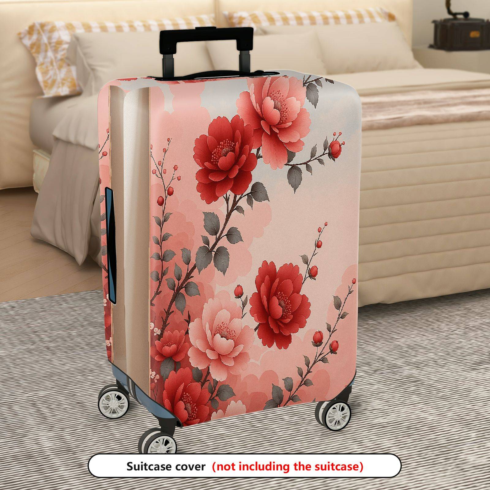 1-Piece Floral Peony Rose Pattern Luggage  Suitcase Luggage Cover, Stretch Protective Sleeve