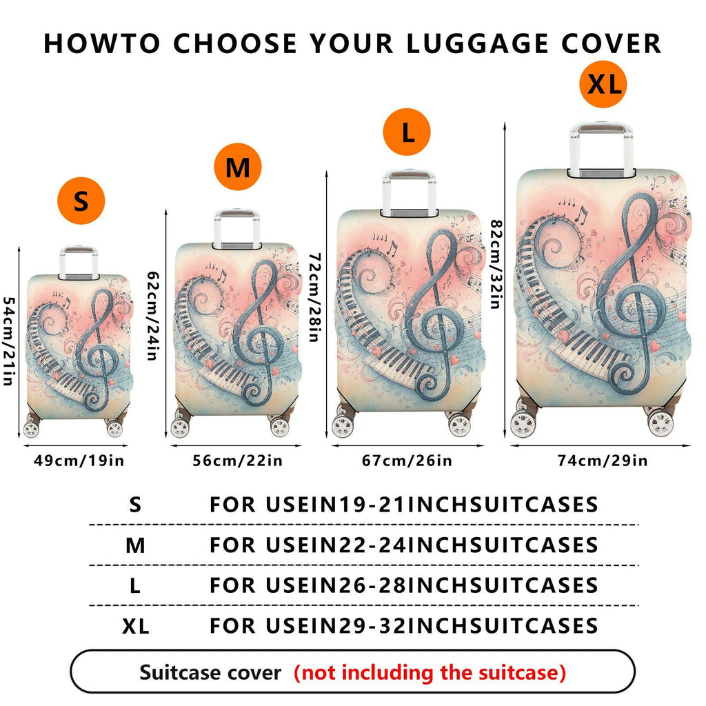 1-Piece Musical Piano Note Heart Art Pattern  Suitcase Luggage Cover, Stretch Protective Sleeve