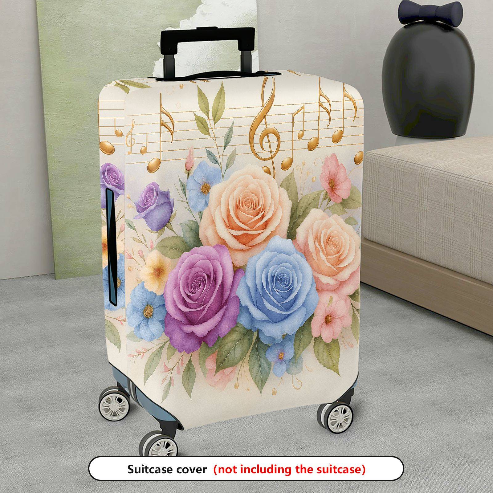 1-Piece Floral Music Notes Colorful Roses Abstract Artistic  Suitcase Luggage Cover, Stretch Protective Sleeve