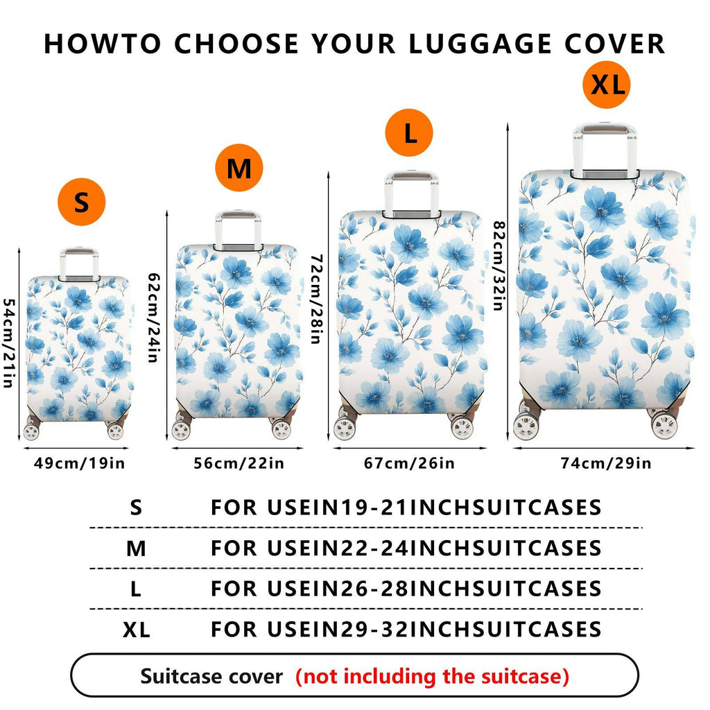 1-Piece Blue Flower Pattern Travel Luggage  Suitcase Luggage Cover, Stretch Protective Sleeve