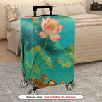 1-Piece Lotus Flower Pond Duck Illustration  Suitcase Luggage Cover, Stretch Protective Sleeve