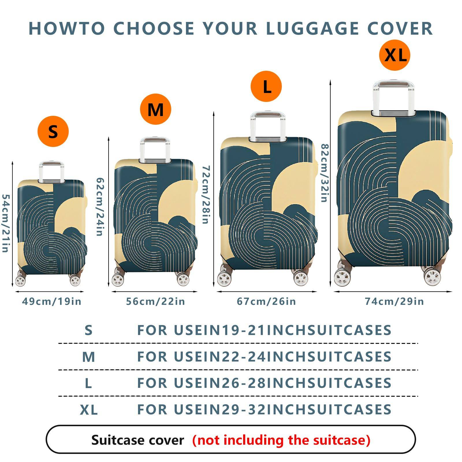 1-Piece Abstract Geometric Yellow Blue Beige Modern  Suitcase Luggage Cover, Stretch Protective Sleeve