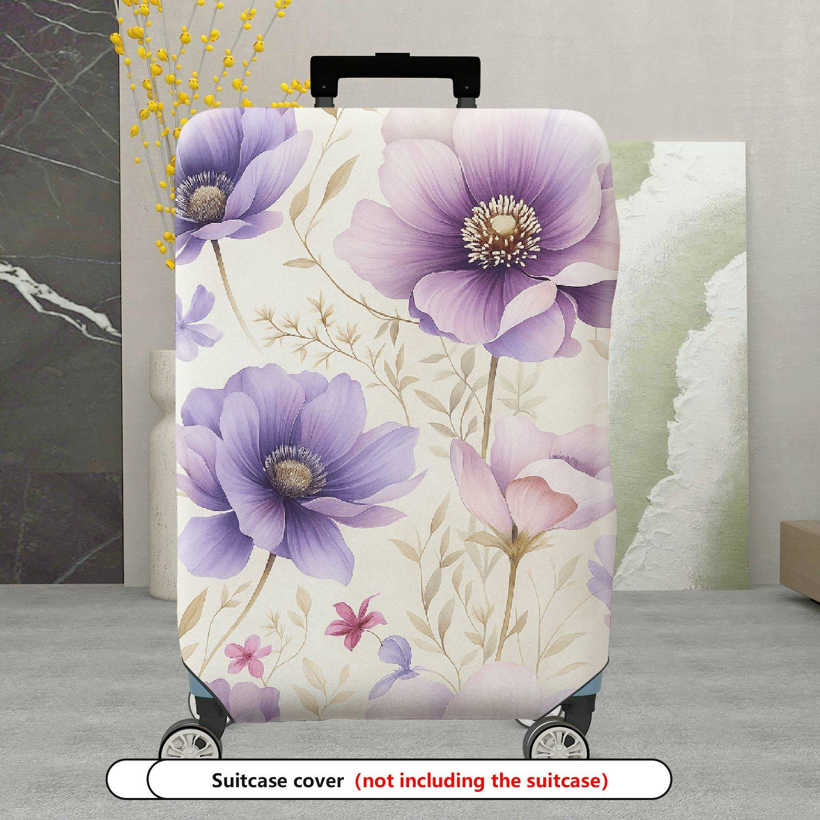 1-Piece Purple Floral Pattern  Stretch Luggage  Suitcase Luggage Cover, Stretch Protective Sleeve