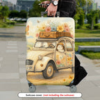 1-Piece Pastoral Flowers Vintage Car Animal  Suitcase Luggage Cover, Stretch Protective Sleeve