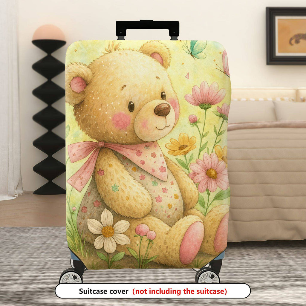 1-Piece Bear Flower Bow Nature Pastoral  Suitcase Luggage Cover, Stretch Protective Sleeve