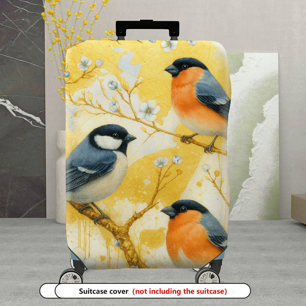 1-Piece Spring Bird Flower Branch Yellow Artistic  Suitcase Luggage Cover, Stretch Protective Sleeve