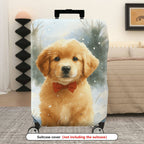 1-Piece Cute Puppy Winter Snow Bowtie Animal  Suitcase Luggage Cover, Stretch Protective Sleeve