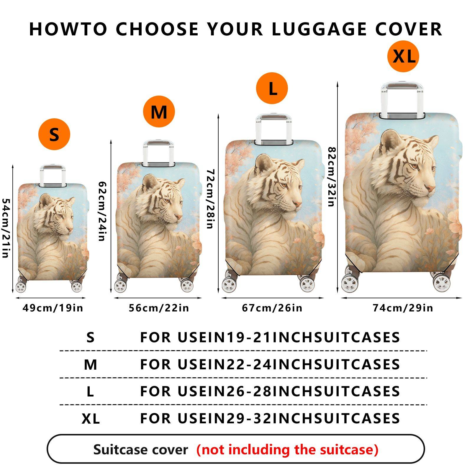 1-Piece Floral Tiger Cherry Blossom Pastel Spring Artistic  Suitcase Luggage Cover, Stretch Protective Sleeve