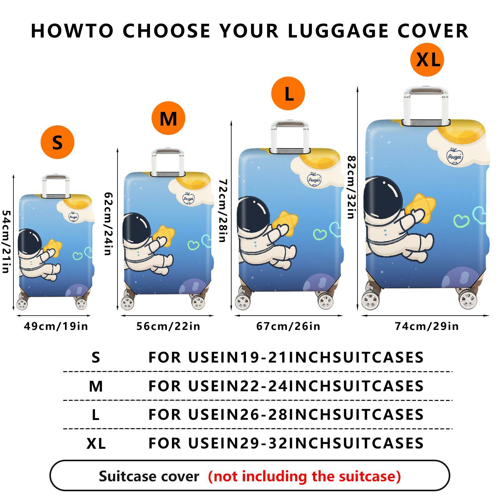 1-Piece Astronaut Space Stars Moon Sky Hearts  Suitcase Luggage Cover, Stretch Protective Sleeve