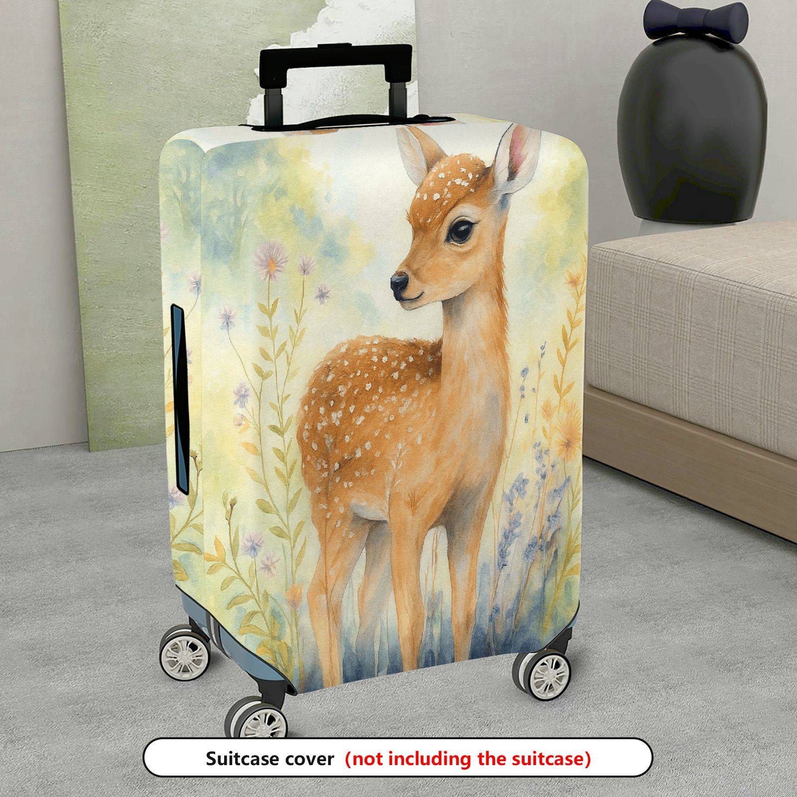 1-Piece Deer Floral Nature Artistic Watercolor Animal  Suitcase Luggage Cover, Stretch Protective Sleeve