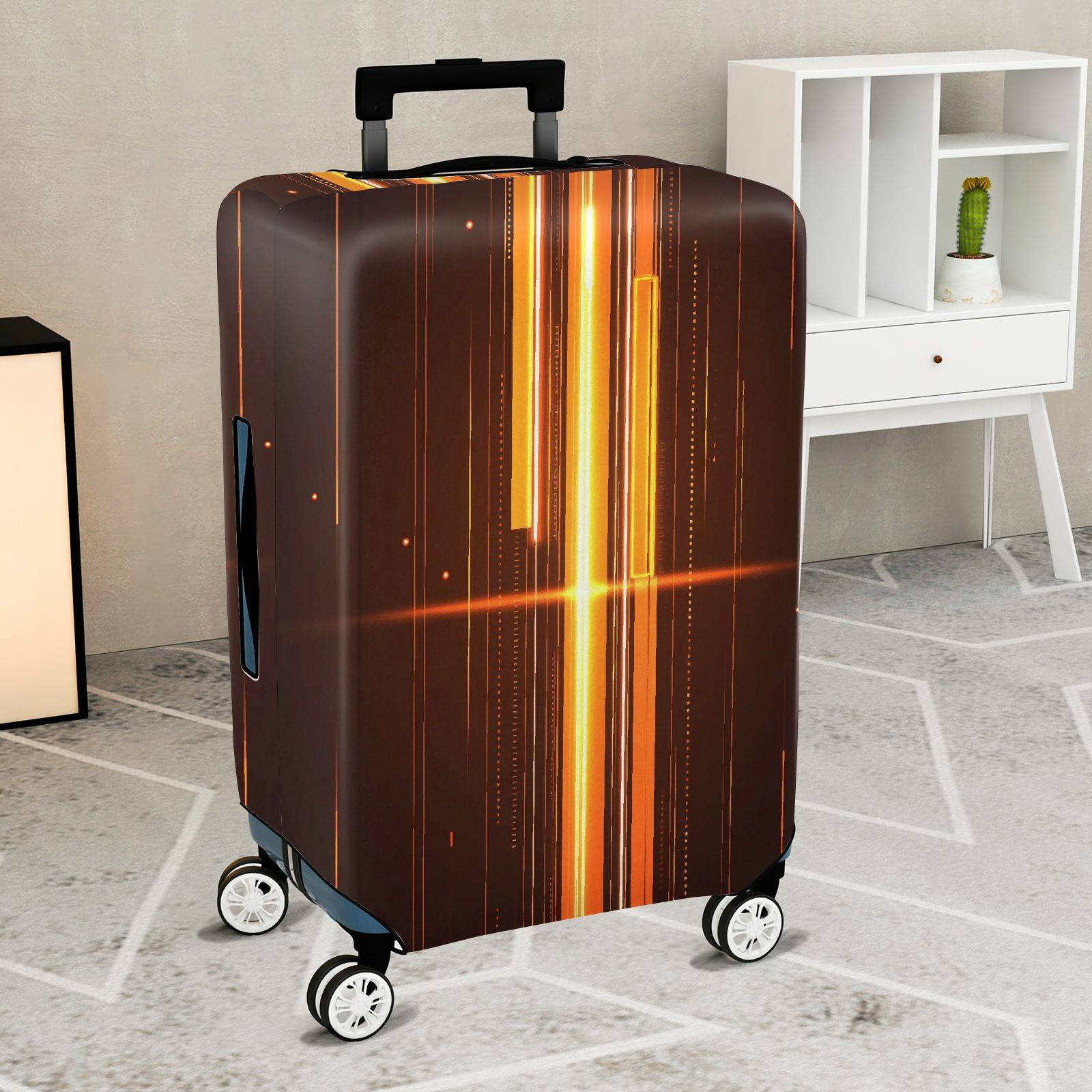 1-Piece Abstract Cyber Tech Geometric  Lines  Suitcase Luggage Cover, Stretch Protective Sleeve
