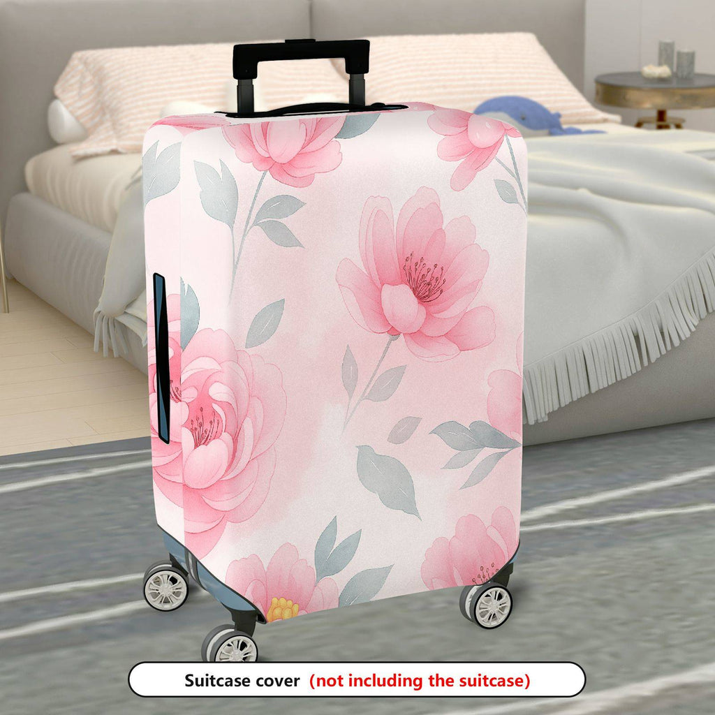 1-Piece Pink Flower Leaf Blossom Pastel Romantic  Suitcase Luggage Cover, Stretch Protective Sleeve