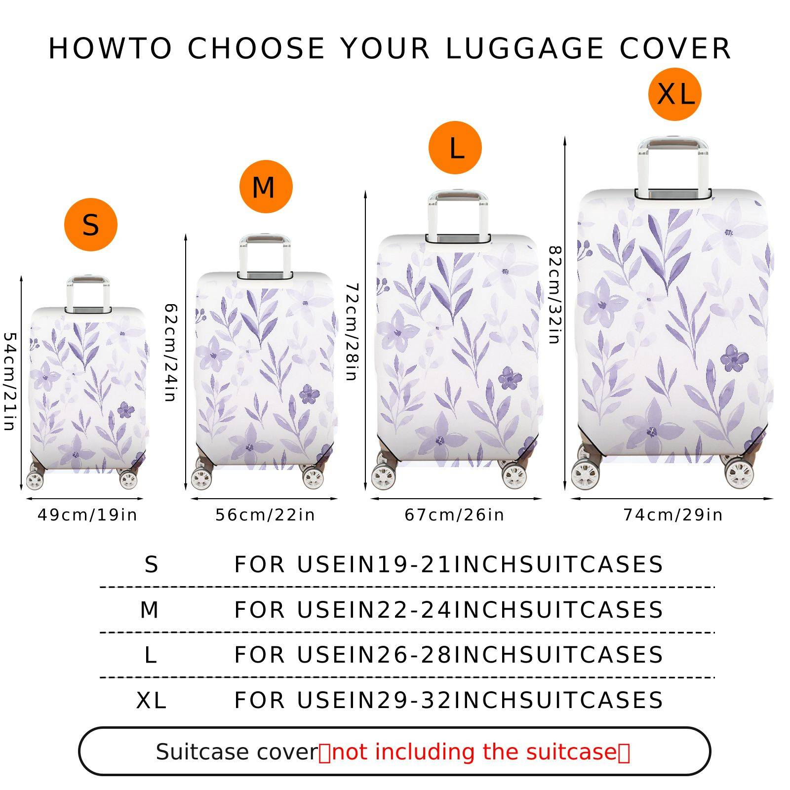 1-Piece Purple Floral Leaf Flower Pattern  Suitcase Luggage Cover, Stretch Protective Sleeve