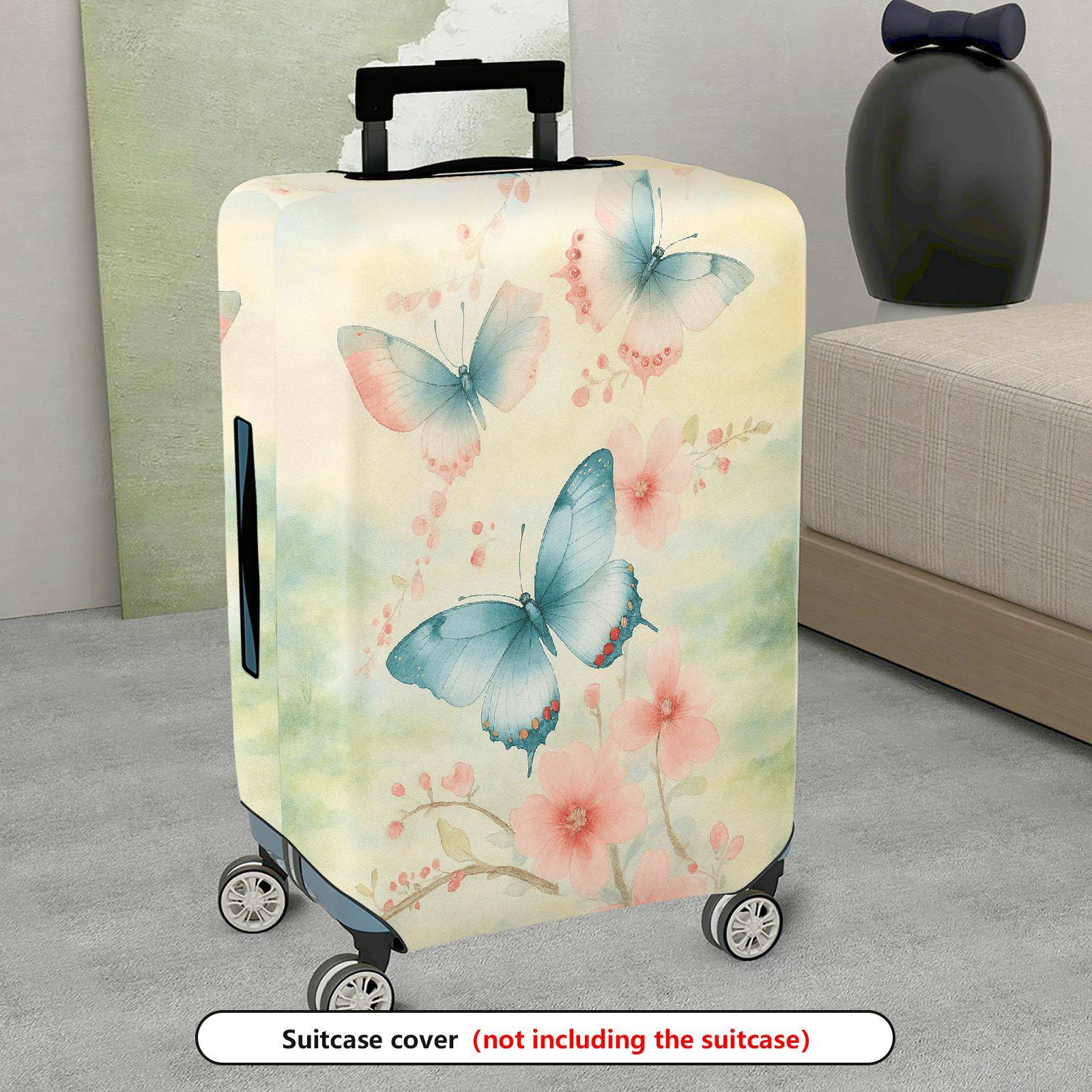 1-Piece Butterfly Floral Pastoral Elegant Artistic  Suitcase Luggage Cover, Stretch Protective Sleeve